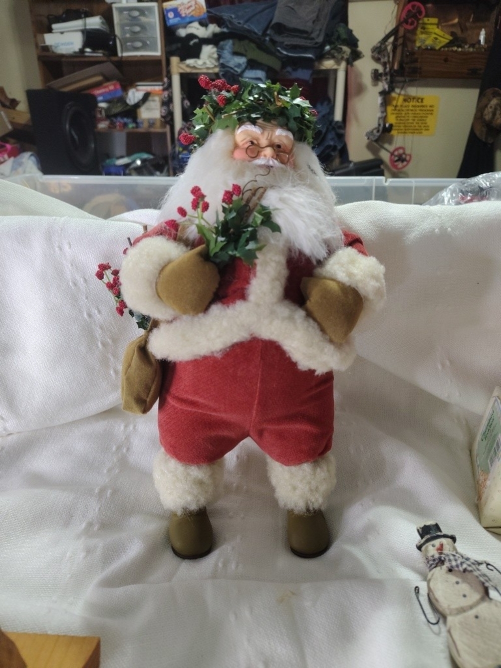 Holiday Santa Figurine - Red and White Plush Christmas Décor